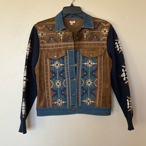 Embroidered Suede Denim Jacket